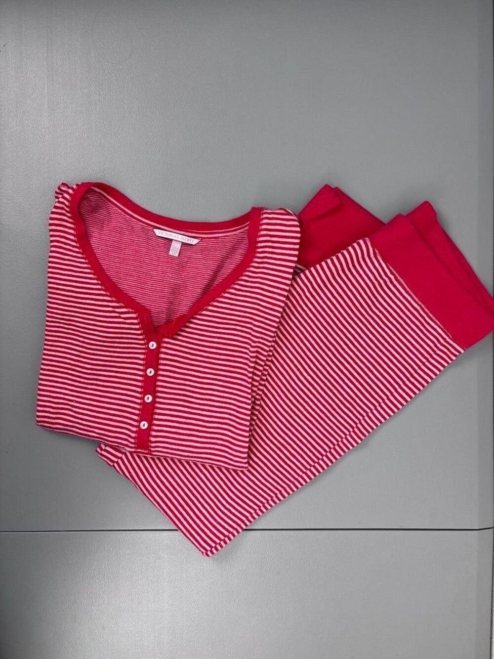 Victoria's Secret small red pink striped long sleeve jogger thermal pajama set